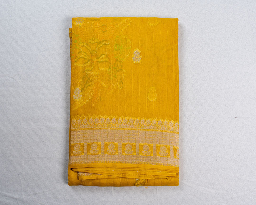 Yellow Banarasi Tussar Silk Saree