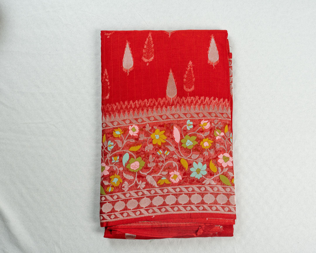 Red Banarasi Tussar Silk Saree