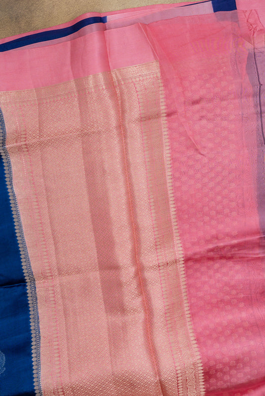 Banaras Kashmiri Silk saree pink pallu detail