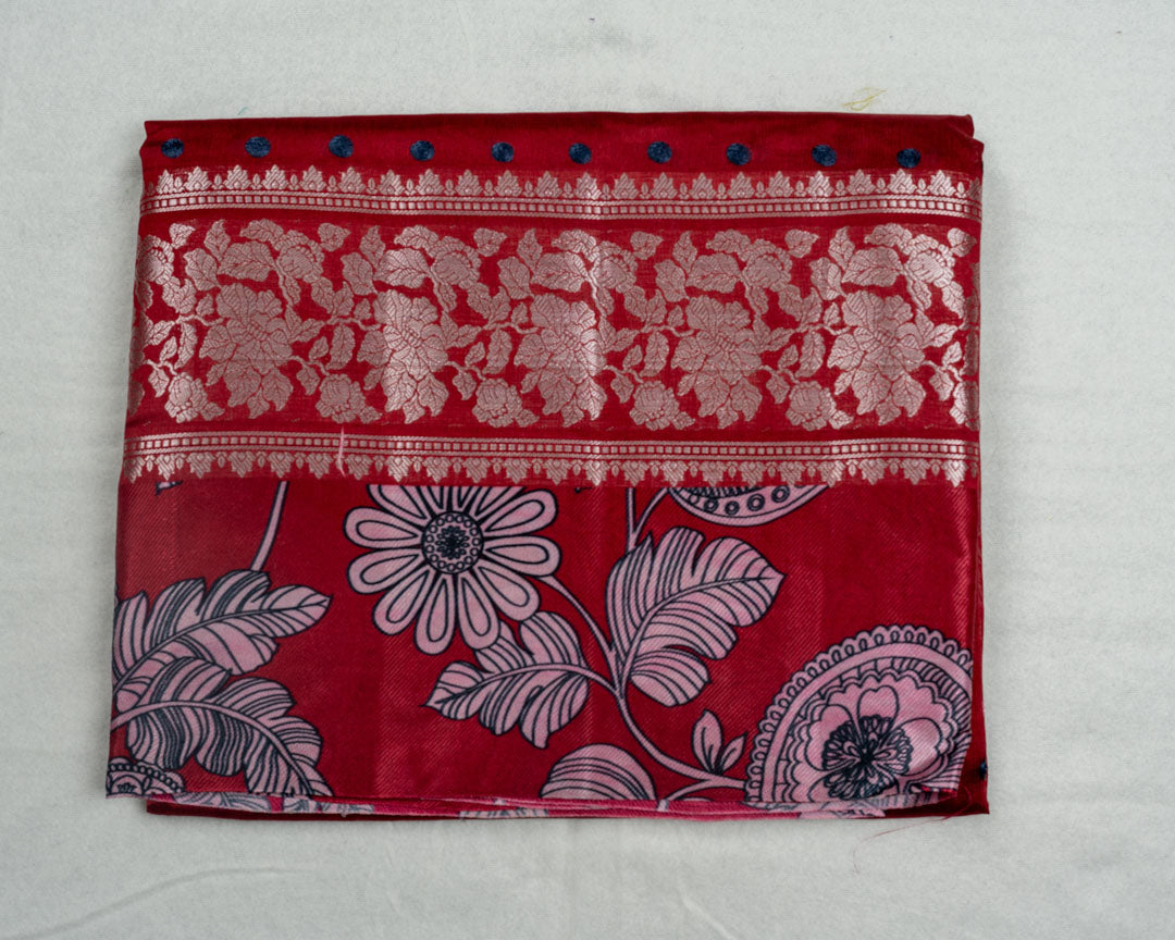 Red Banarasi Linen Saree