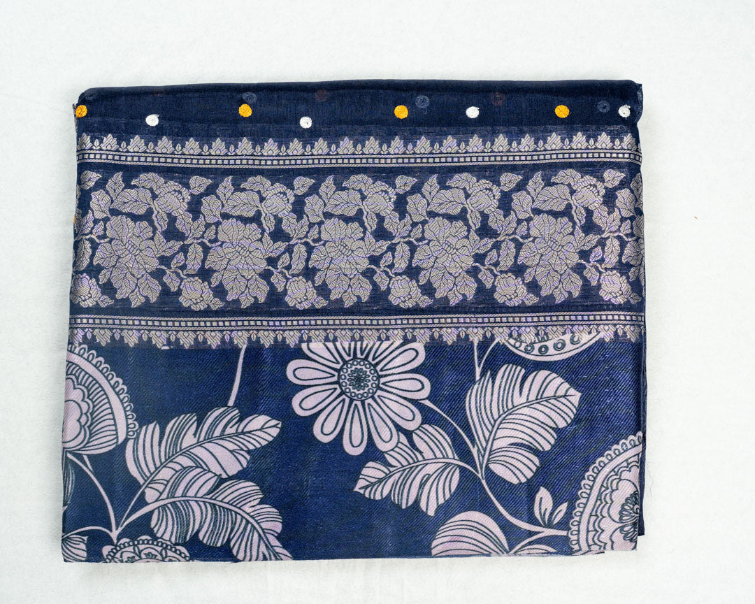 Dark Blue Banarasi Linen Saree