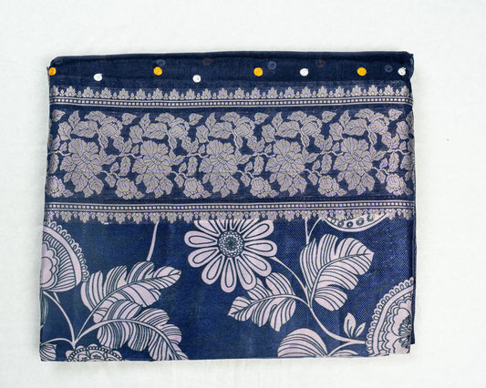 Dark Blue Banarasi Linen Saree