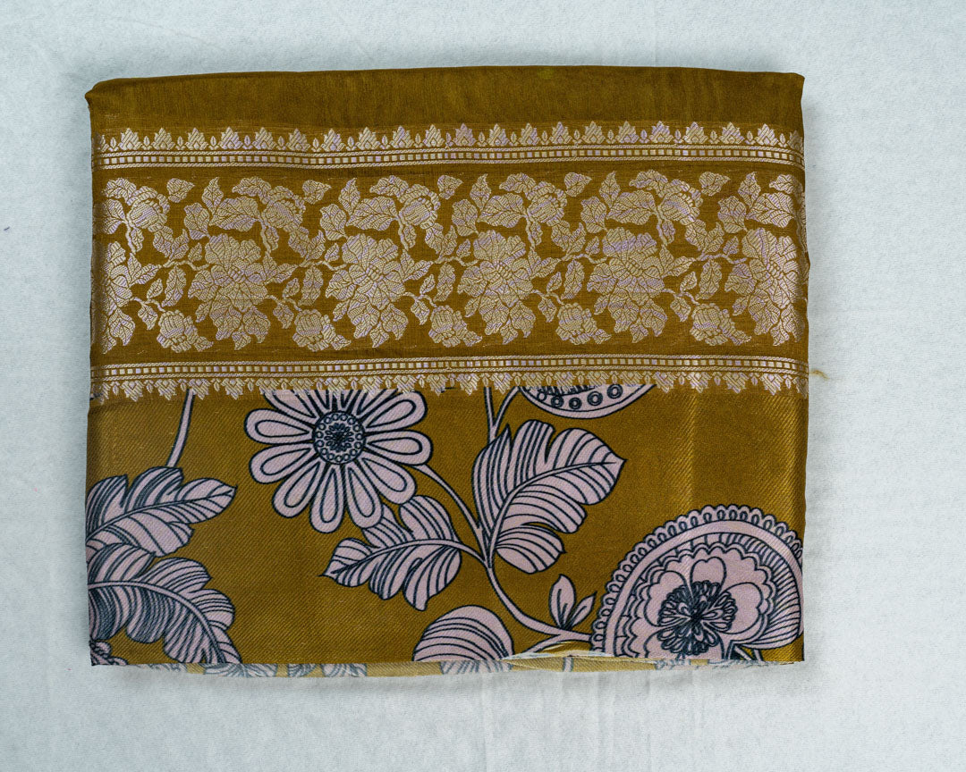 Mehendi Green Banarasi Linen Saree