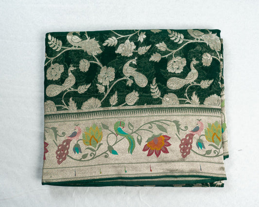 Dark Green Banarasi paithanya Saree