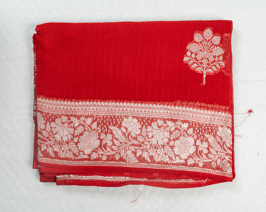 Red Banarasi Tussar Silk Saree