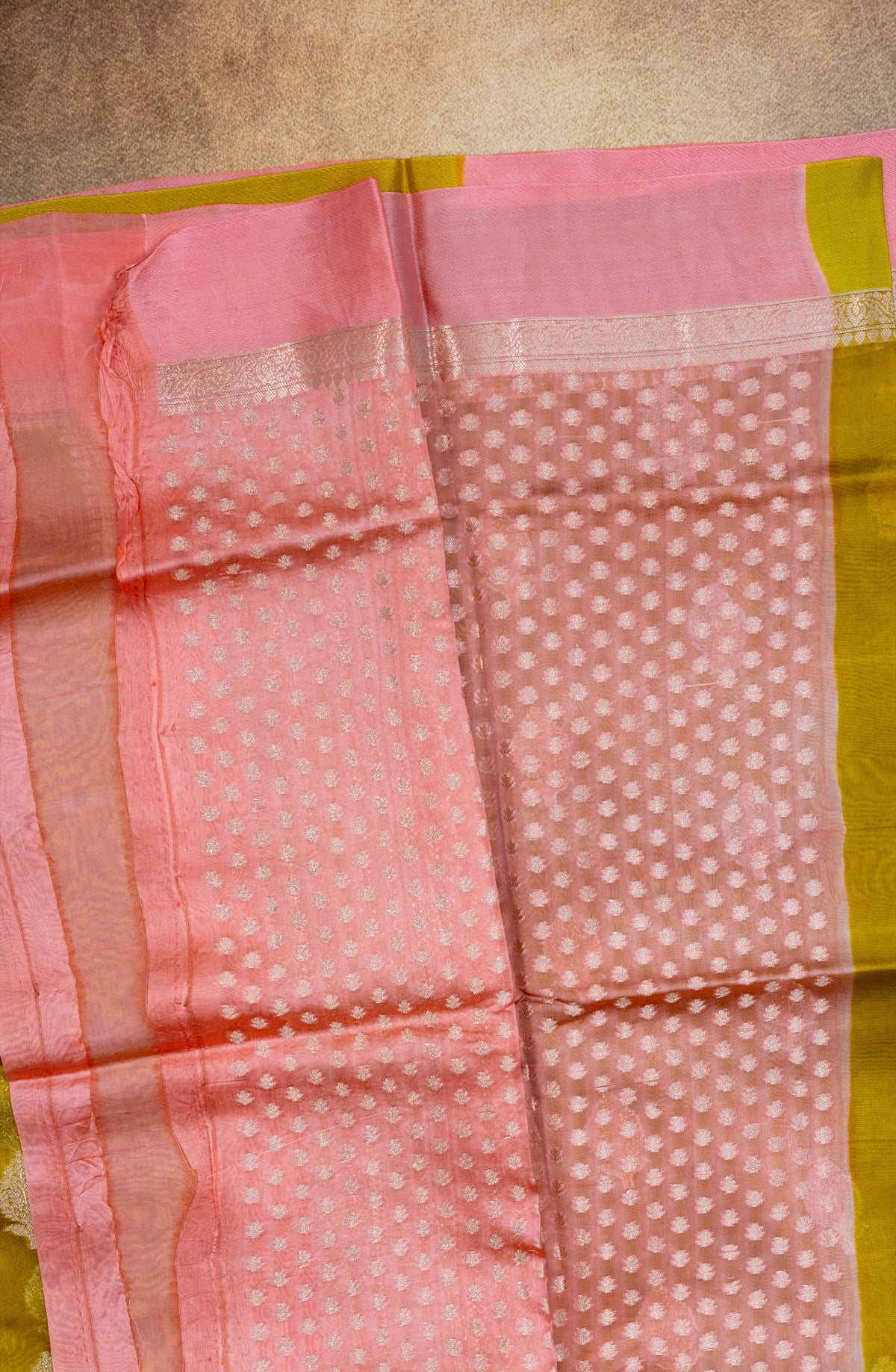 Banaras Kashmiri Silk pink pallu woven motif detail
