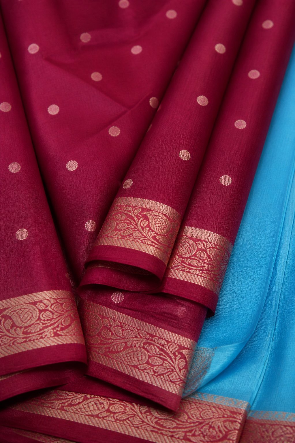 Blue Banarasi Tussar Silk Saree – fabric view