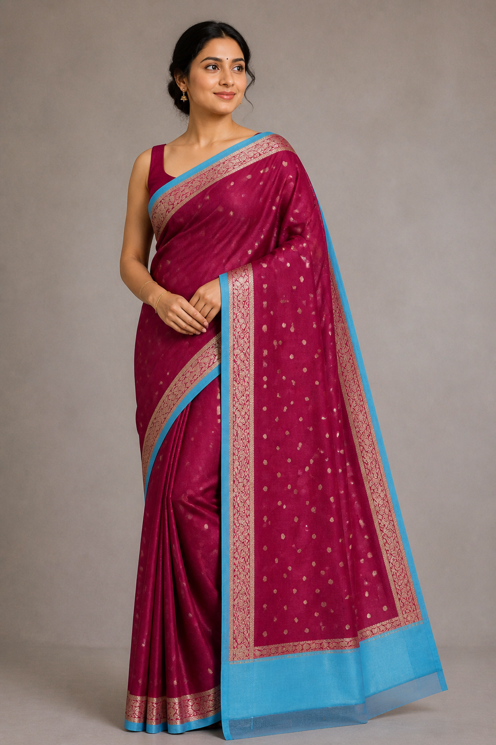 Blue Banarasi Tussar Silk Saree – model view