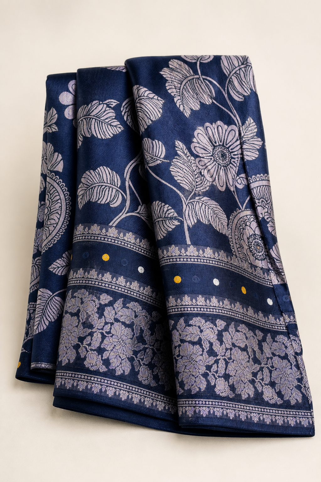 Dark Blue Banarasi Linen Saree — hero view