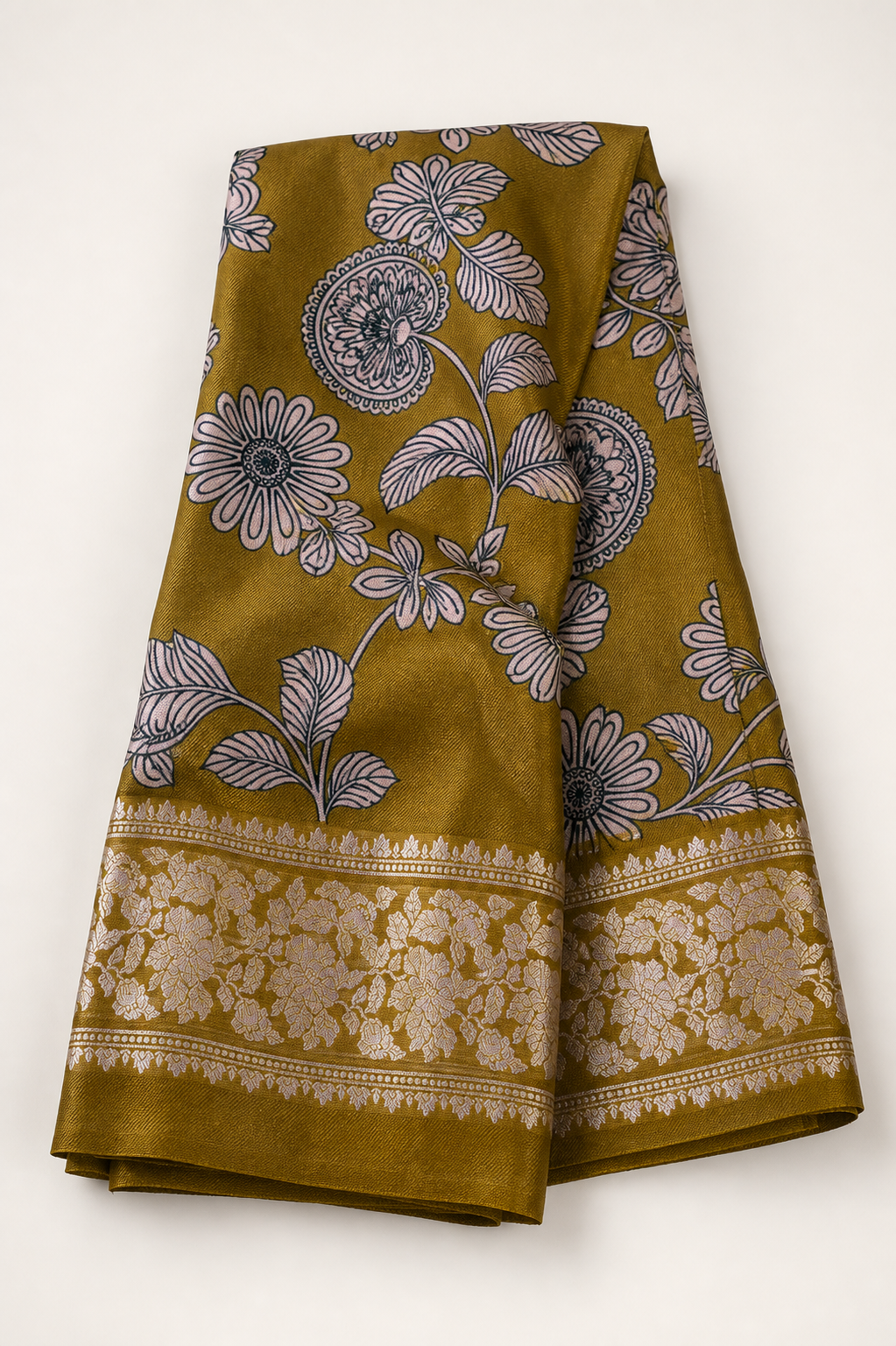 Mehendi Green Banarasi Linen Saree — hero view
