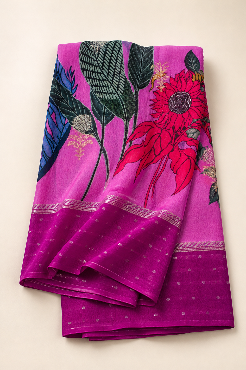 Pink Banarasi Linen Saree — hero view