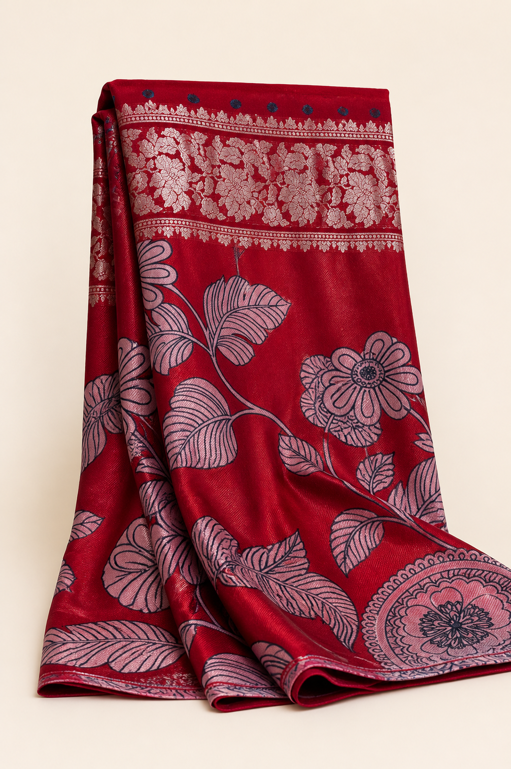 Red Banarasi Linen Saree — hero view